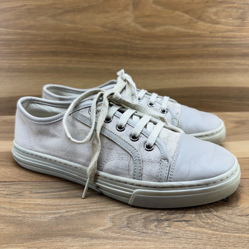 GUCCI Washed Cotton Sneakers Womens 6 EU 36 Light Gray Low Top
